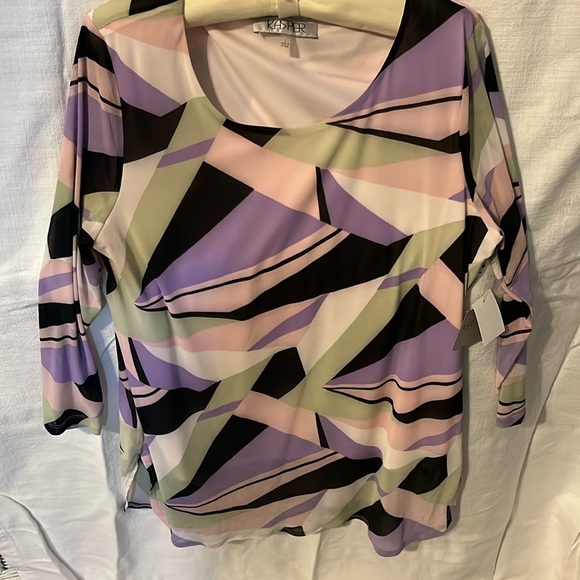 Kasper Tutu tunic geometric sheer sleeves Rare!! SZ: L NWT - Picture 6 of 15